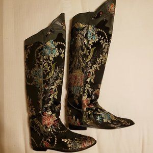 Embroidered Boots w/ Leather Trim